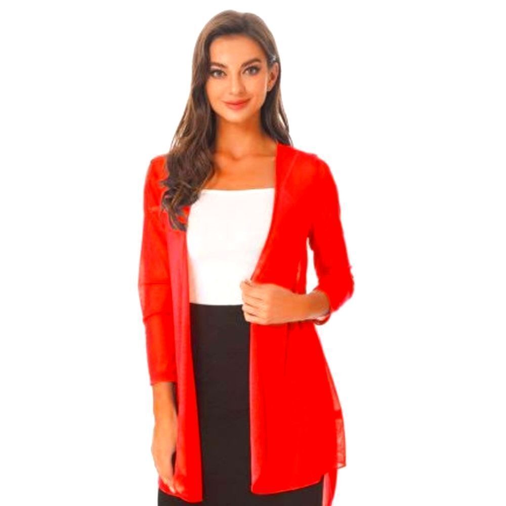 Soft Stitch Open Front Lightweight  3/4 Sleeve Draped Cardigan